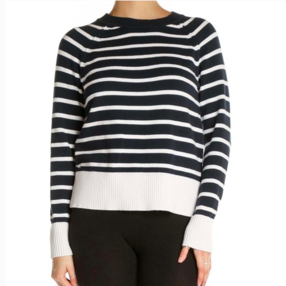 Banana Republic Navy and White Striped Crewneck Sweater XS